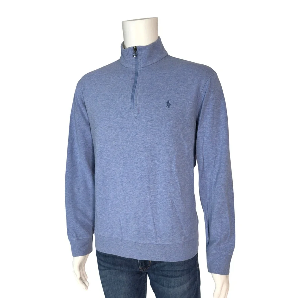 Polo Ralph Lauren Quarter Zip Pullover Mens Large Blue Excellent‎ Heathered Knit